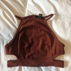 F21 Crop Velvet Brown Cut Out Crop Top Zip Back